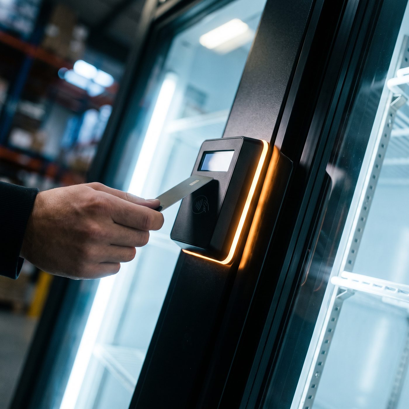 Hand tapping a card on the cooler reader